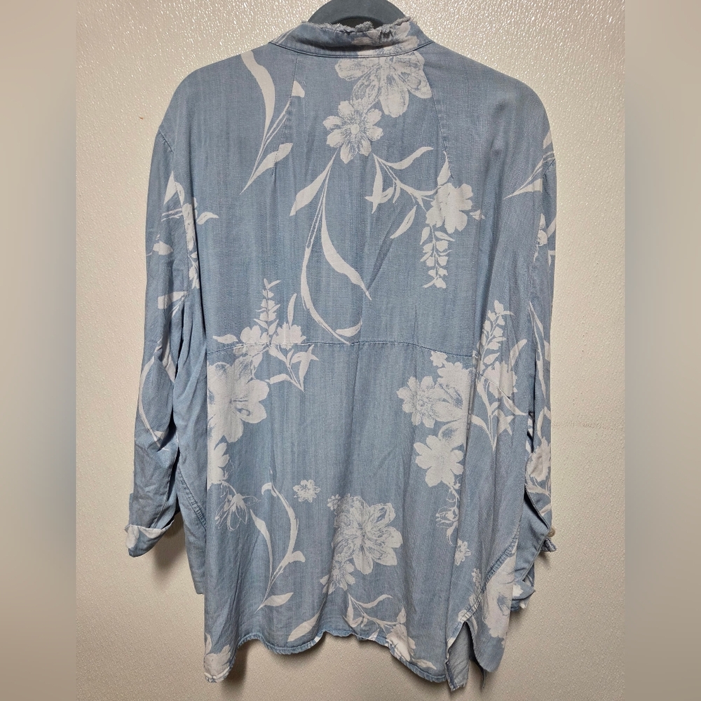 Multiples Light Blue Floral Button-Down Shirt - image 4